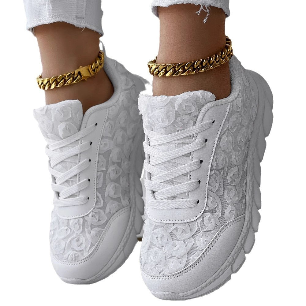 Casual Mesh Sneakers with 3D Rose Design