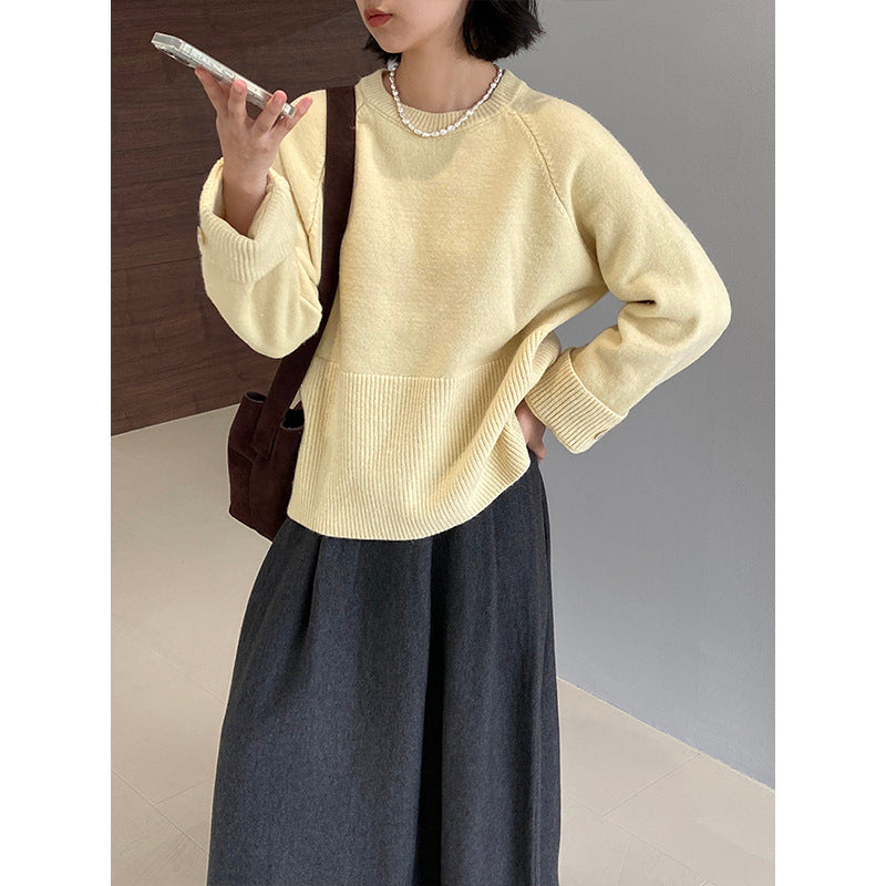 Gentle Solid Color Soft Pullover Sweater – Loose Fit & Slimming Top