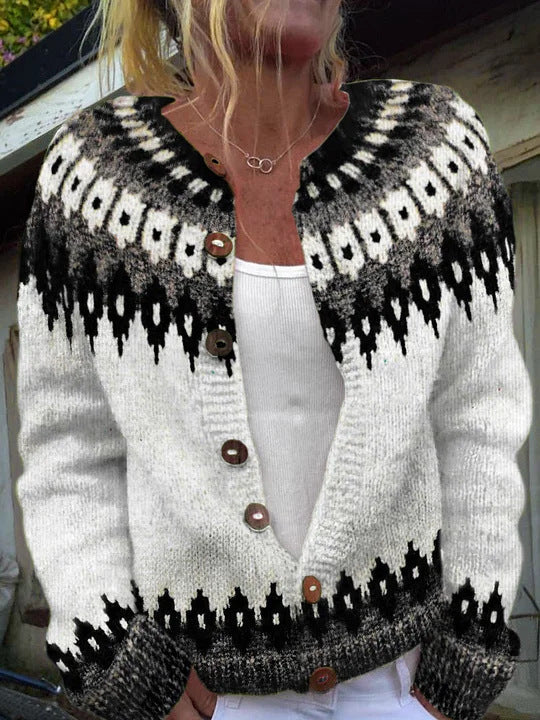 Winter Cardigan Coat – Single-Breasted Totem Design Warm Sweater