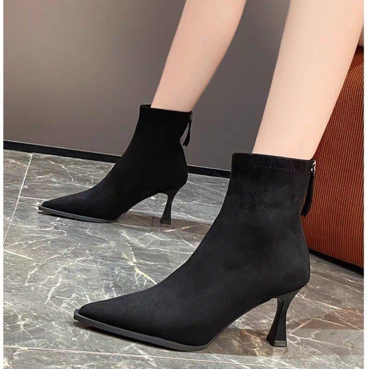 Leopard Print Pointed Toe Stiletto Heel Ankle Boots for Women