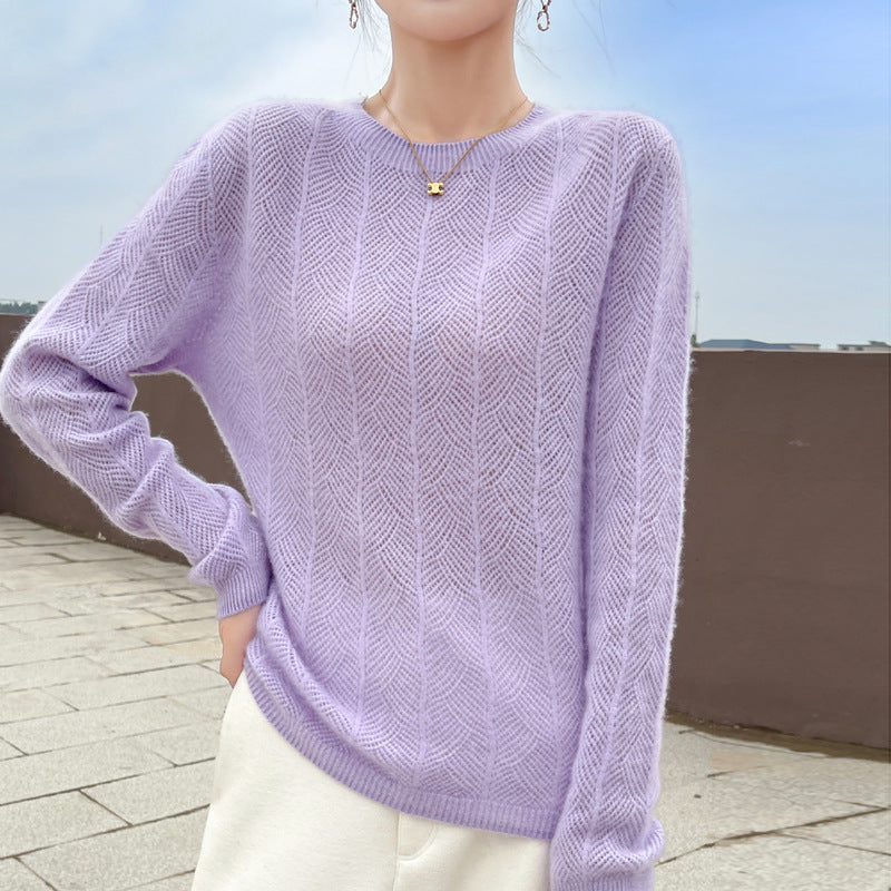 Women's Pure Wool Hollow-Out Round Neck Sweater