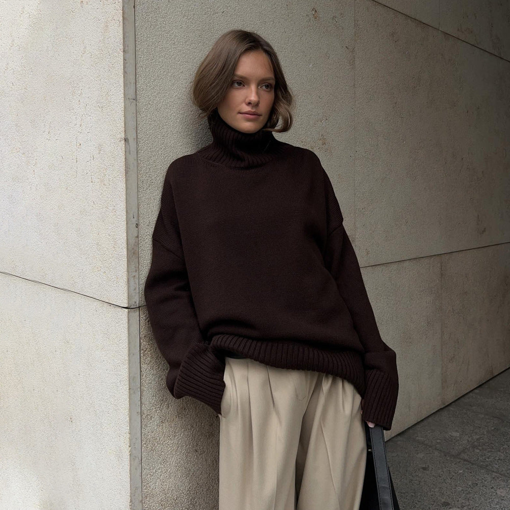 Autumn and Winter Solid Color Loose Turtleneck Sweater