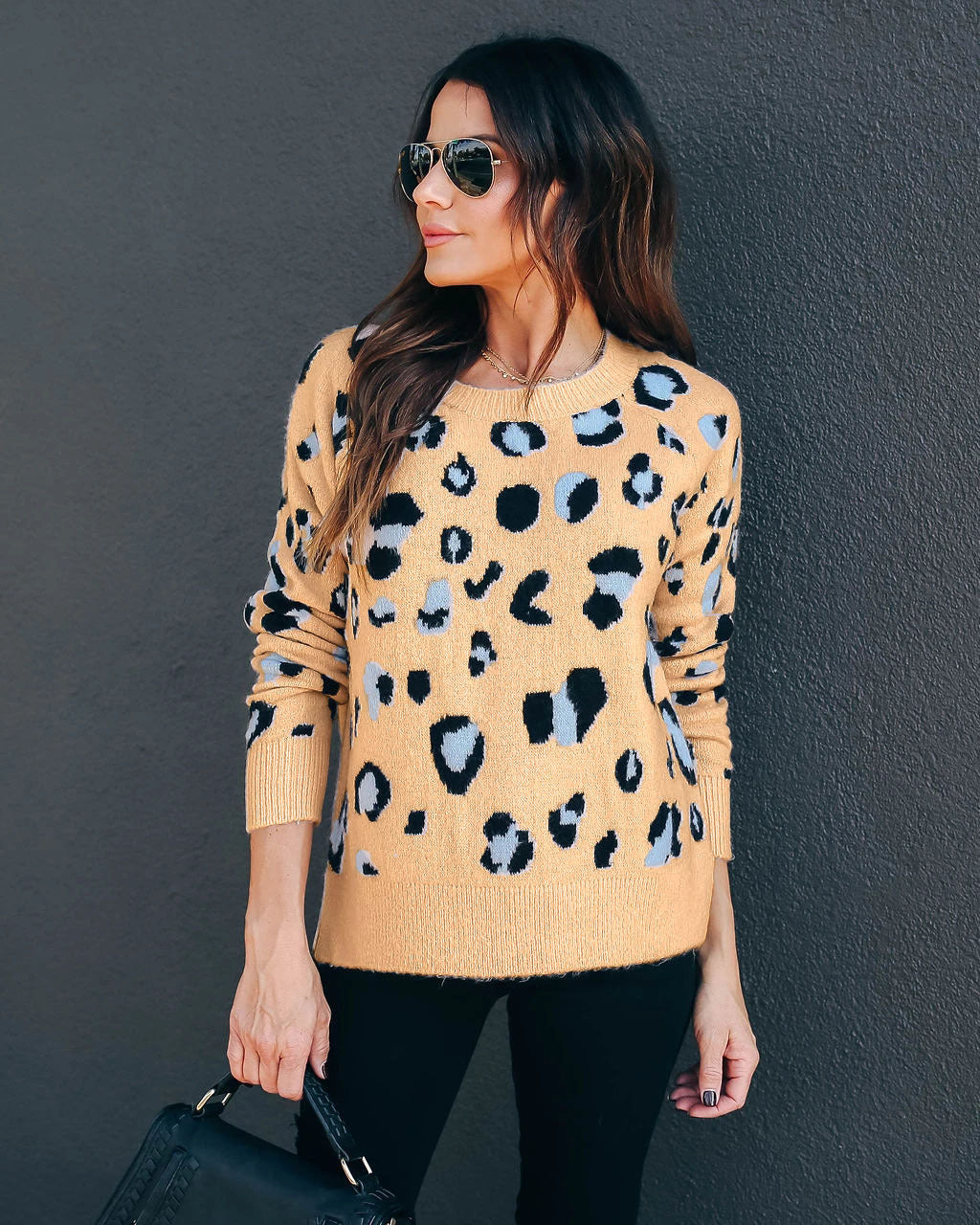 Plus Size Women's Leopard Print Knit Sweater – Base Layer Clothing