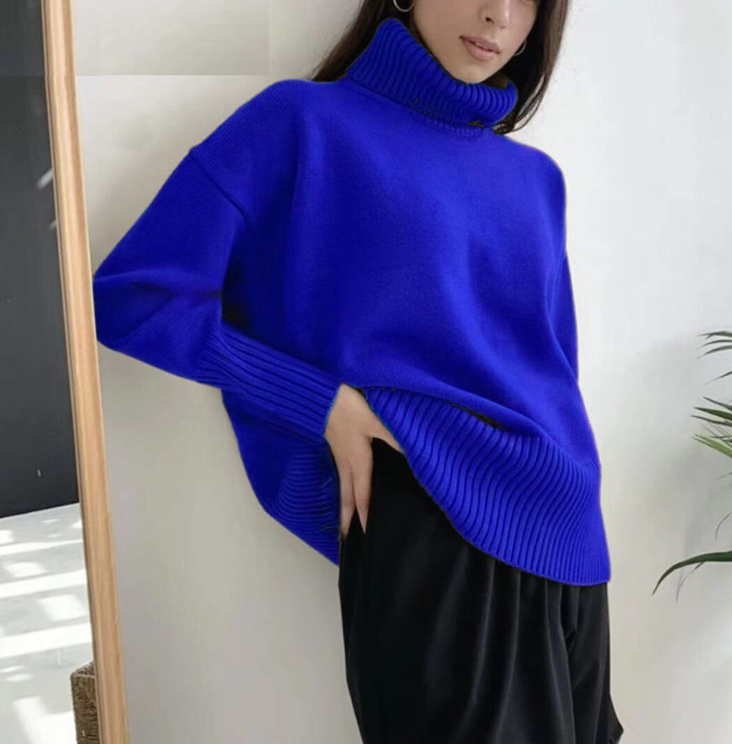 Cozy High Polo Collar Solid Color Pullover