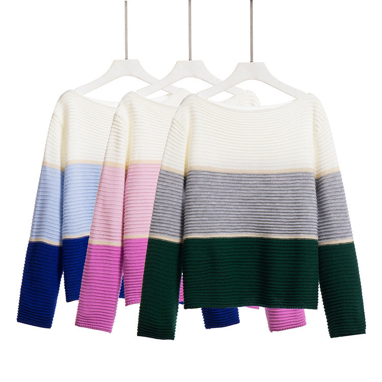 Contrast Color Striped Off Shoulder Oversized Knitted Sweater