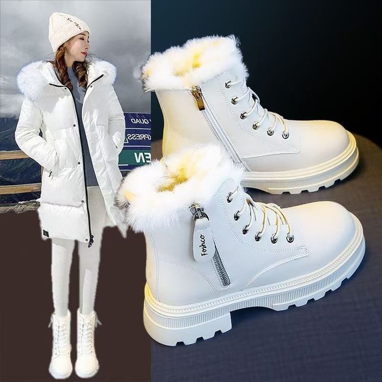 Korean-Style Fleece-Lined High-Top Cotton Boots for Autumn and Winter