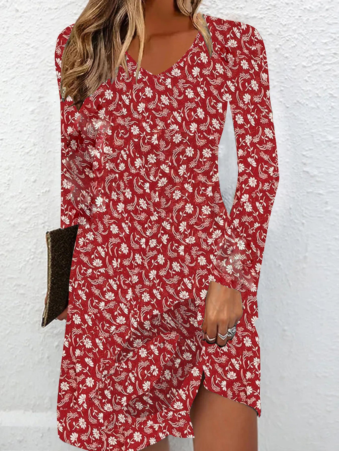 European and American Long-Sleeve Dress with Digital Print Design