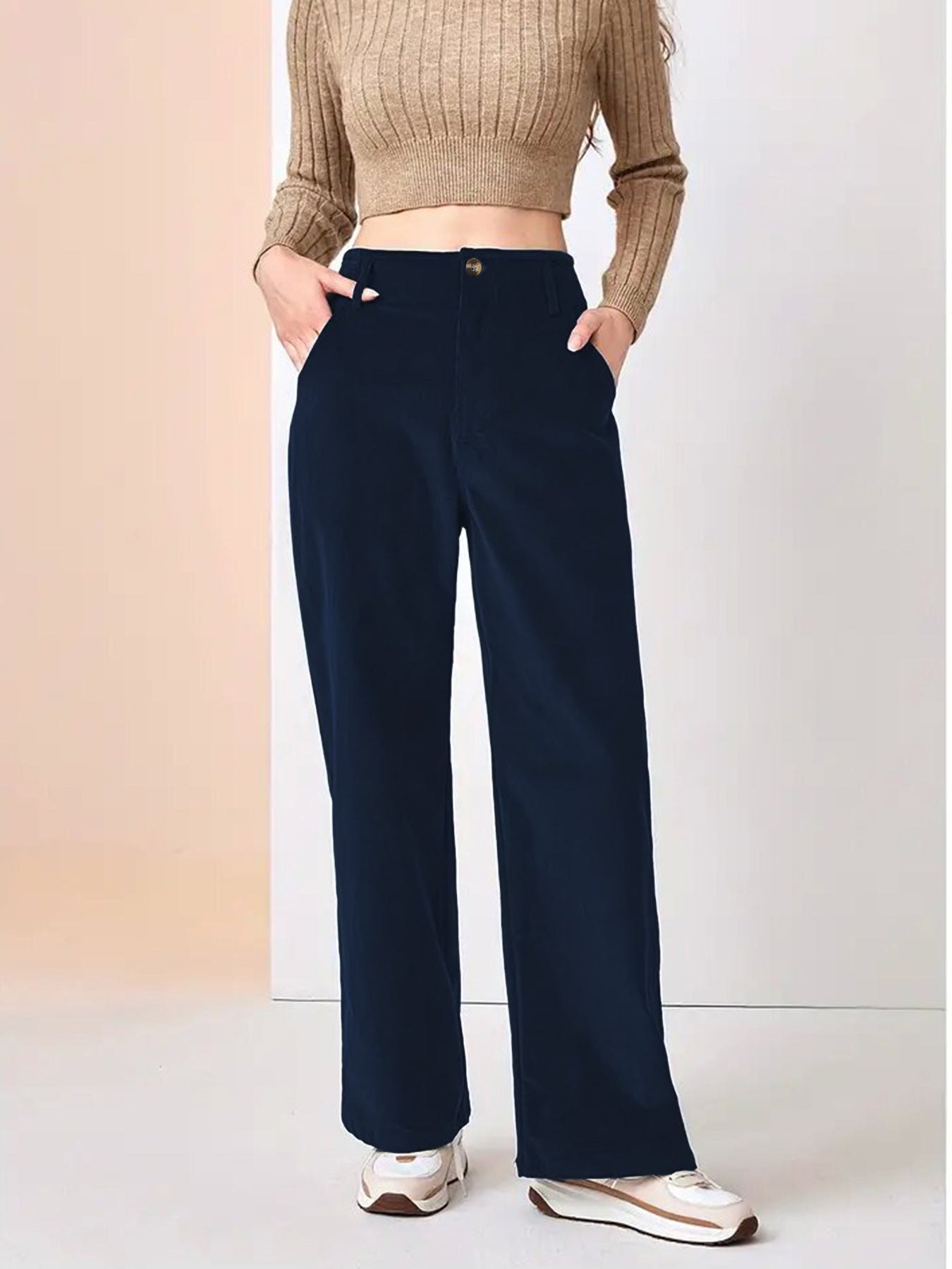 Women's High-Waist Dropped Casual Slimming Straight Pants