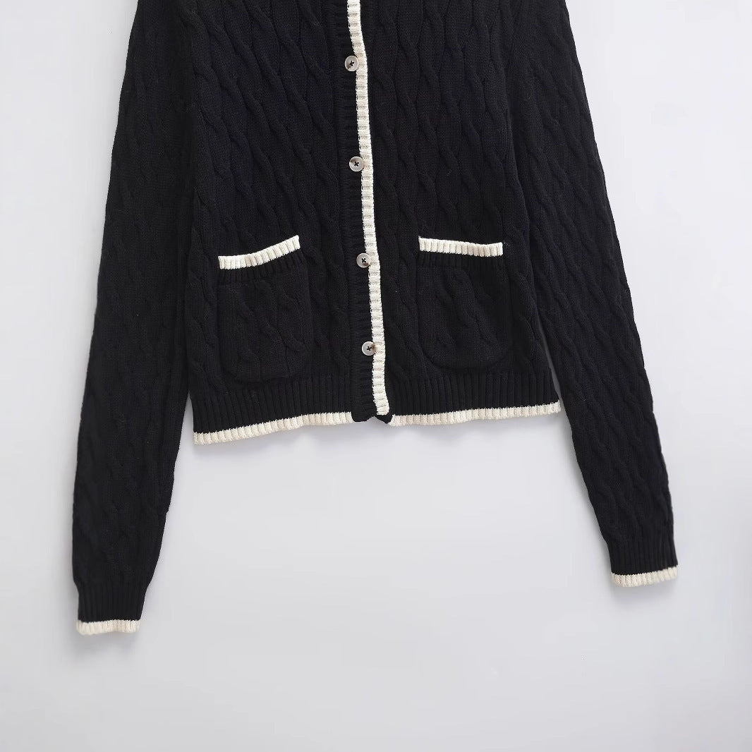 Women's Long-Sleeved Button-Down Twisted Knit Cardigan