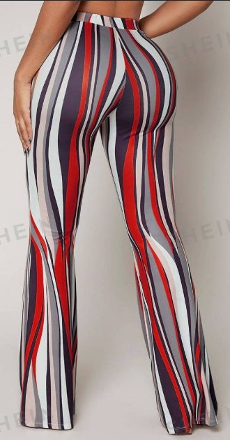 High Waist Striped Flared Leg Pants