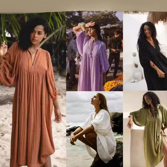 Plus Size Loose Long Lantern Sleeve Casual And Sweet Fresh Girl Wind Dress