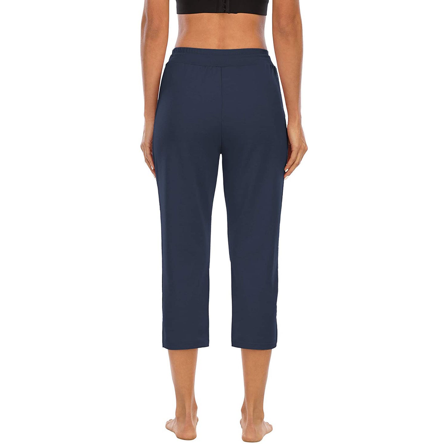 Women's Solid Color Pocket High Top Sports Fitness Yoga Wide Leg Cropped Pants