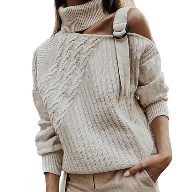 Women's Off-Shoulder Solid Color Sweater - Cross-Border Fashion