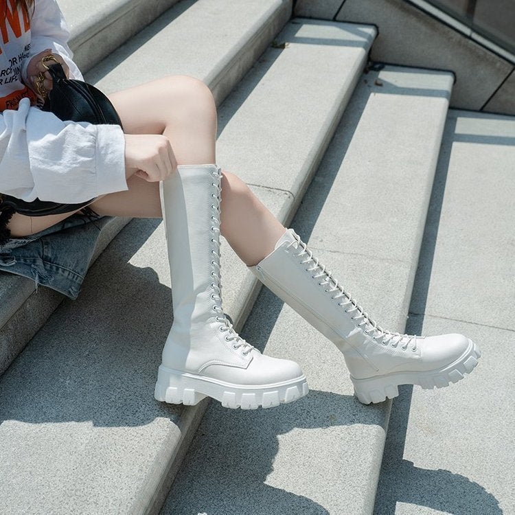 Below-the-Knee Long British Style Platform Martin Boots