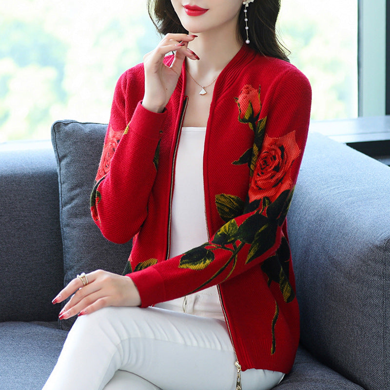 Autumn Short Knitted Sweater for Middle-aged Women