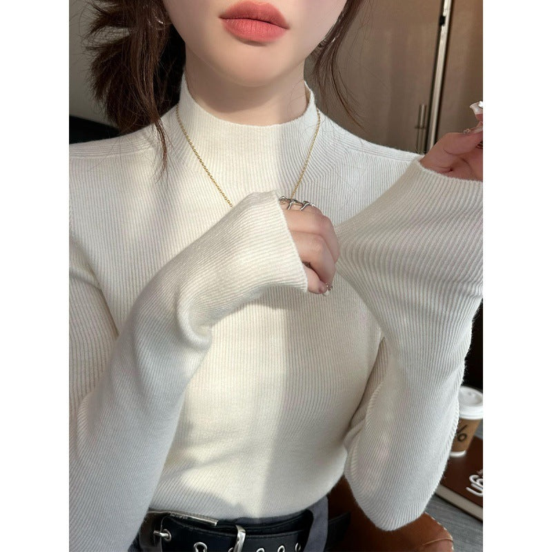 High-Quality Gray Mock Neck Sweater with Mid-Collar Design