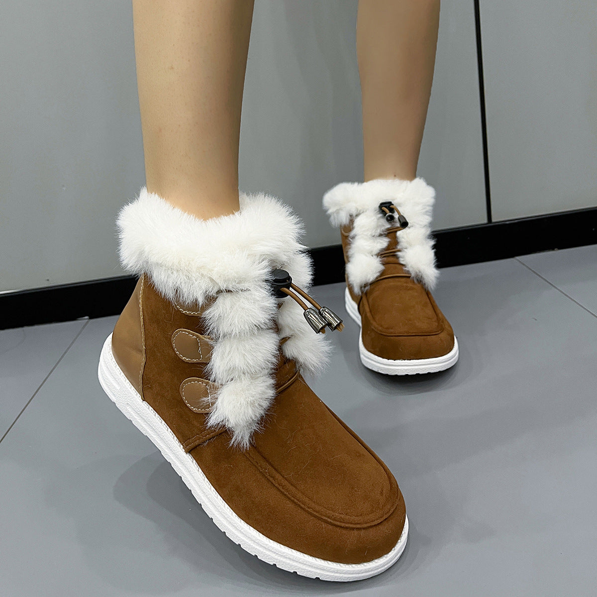 Women's Fashion Suede Snow Boots – Winter Warm Plush Round-Toe Cotton Shoes