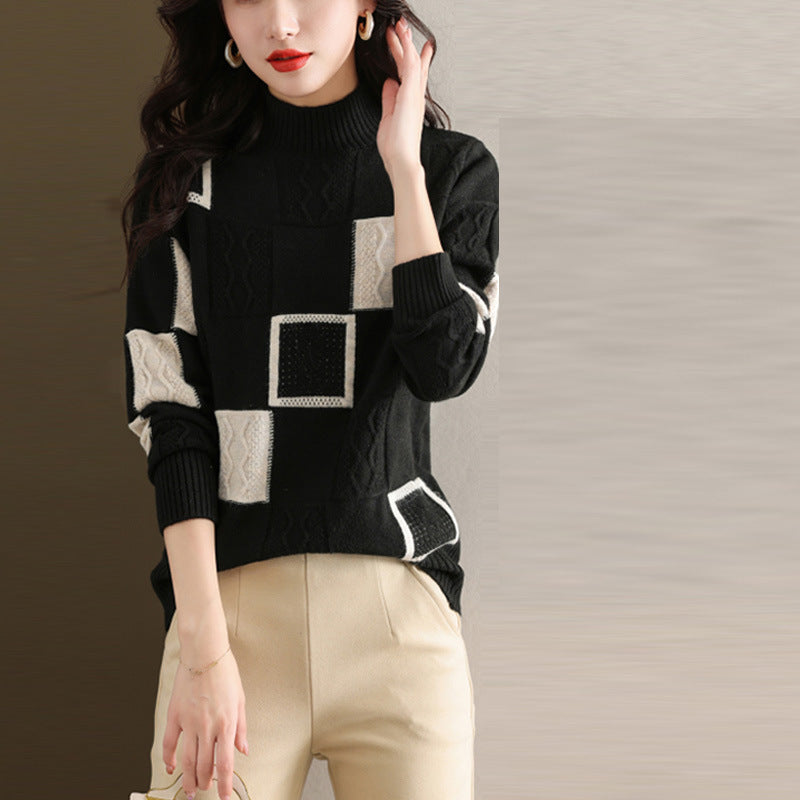 Autumn & Winter Women's Loose-Fit Extra Large Size Mock Neck Sweater