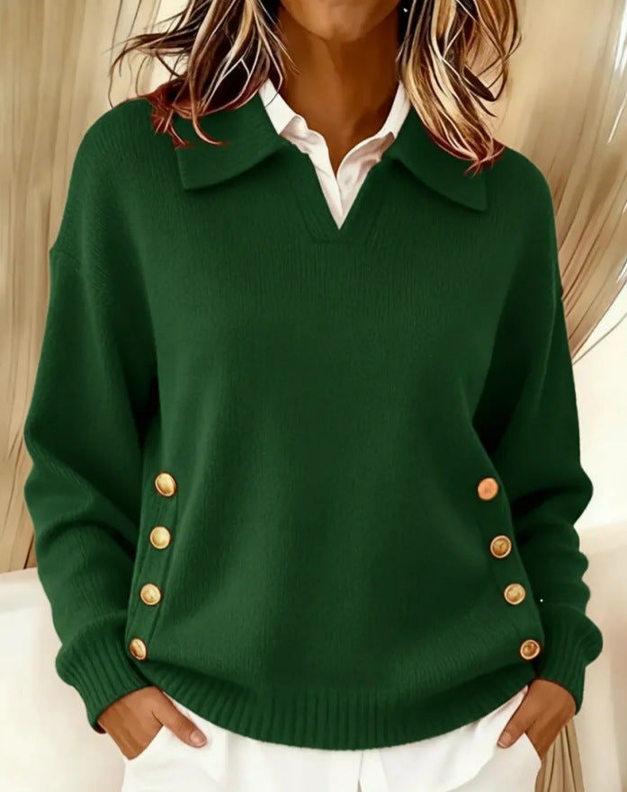 Turn-down Collar Button-down Collar Pullover Women's Long Sleeve