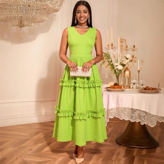 High-grade Waist Hollow  V-neck Party Dress