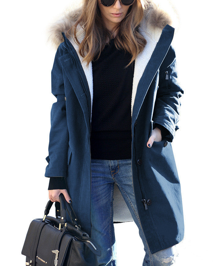 Women's Loose-Fit Hooded Overcoat with Extended Fur Collar