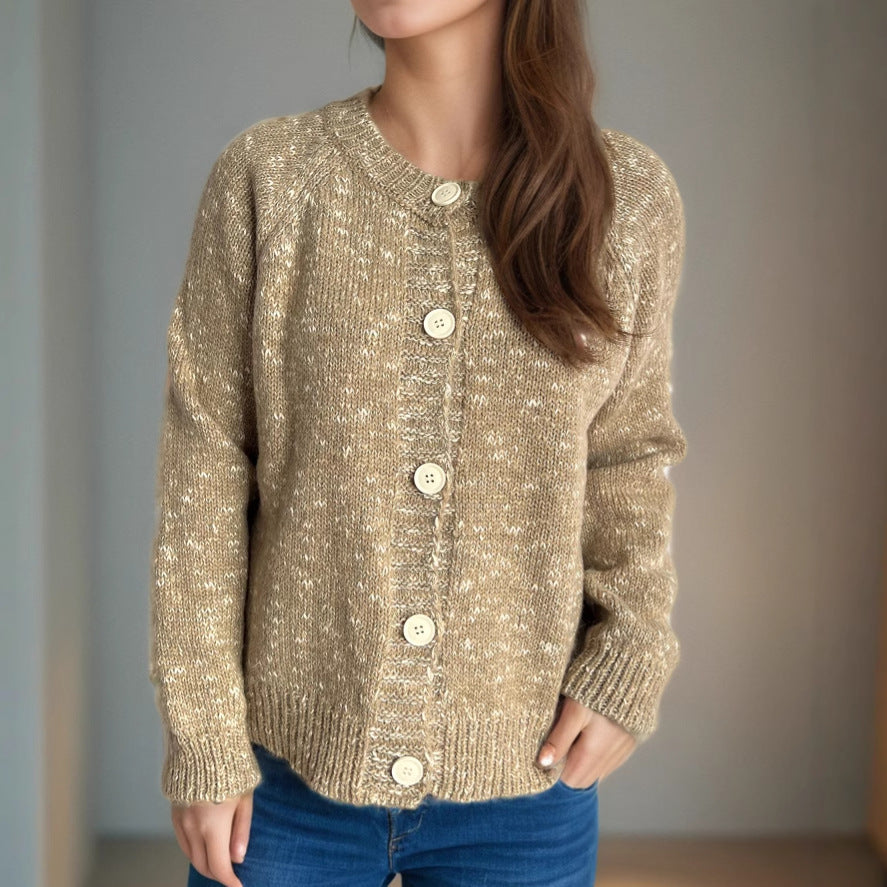 Round Neck Long Sleeve Casual Stitching Cardigan