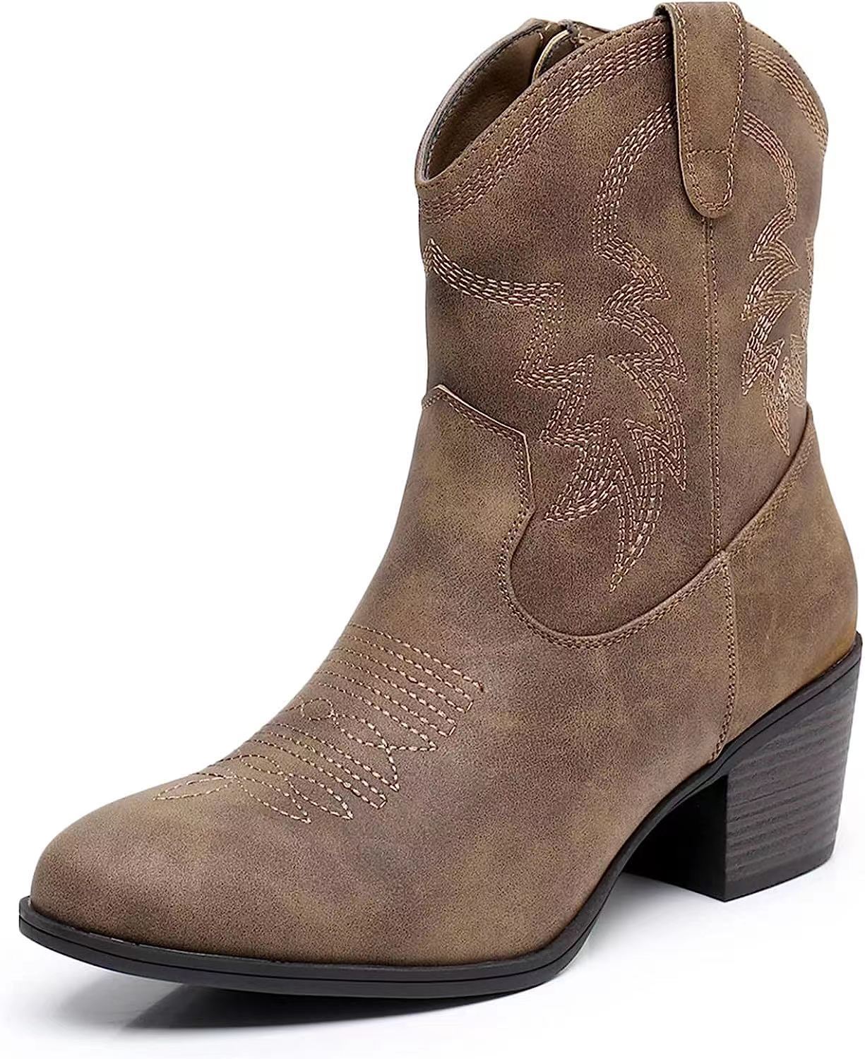 European and American Retro Chunky Heel Side Zip Western Denim Boots