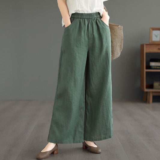 Thin High-Waist Loose-Fit Artistic Retro Cotton-Linen Straight-Leg Pants