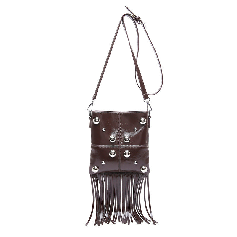 Studded Shoulder Tassel Trendy Crossbody Bag