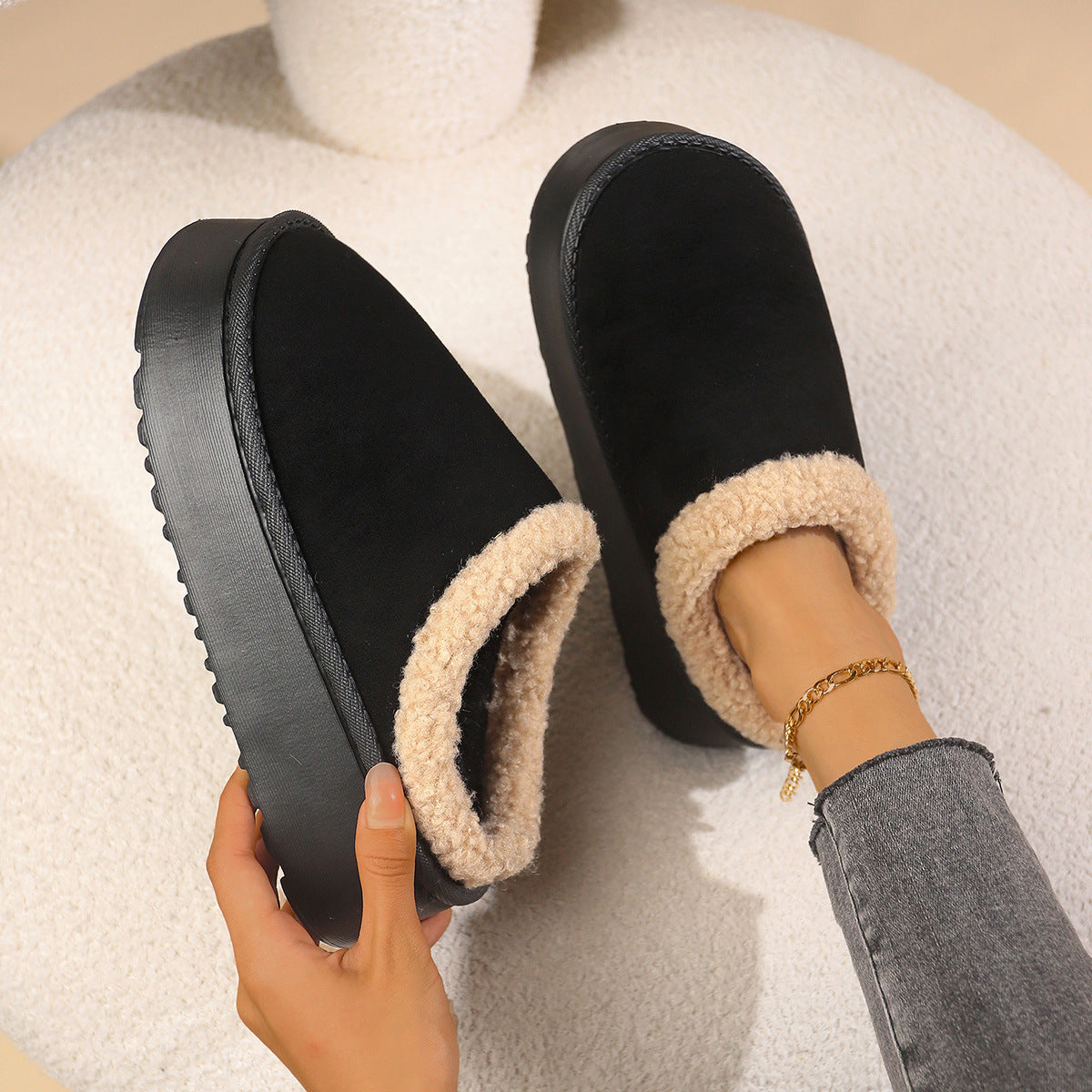 Women's Autumn and Winter Indoor Curling Slippers