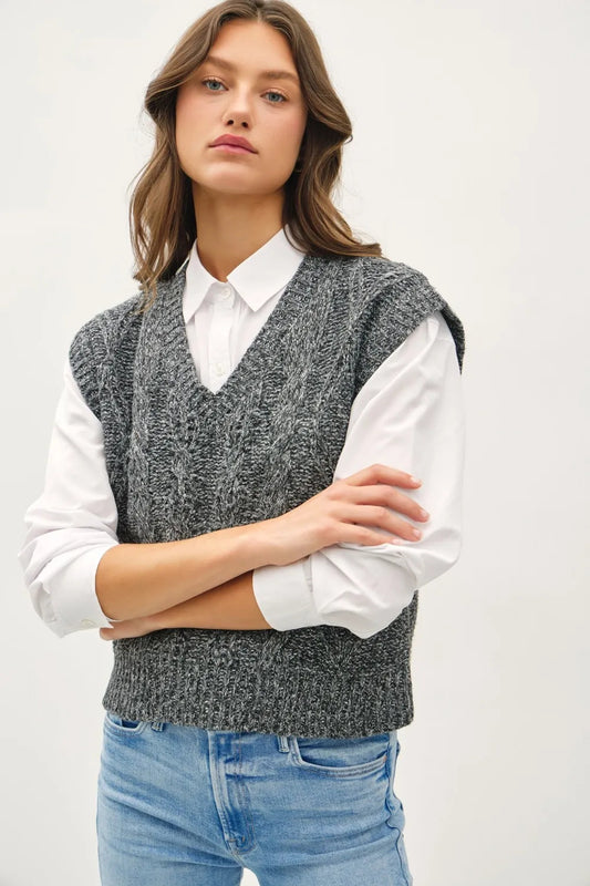 Be Cool Cable Knit V-Neck Sweater Vest for Women