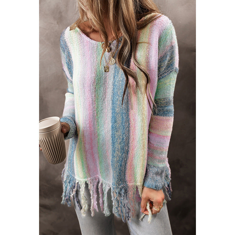 Women's Round Neck Pullover Sweater with Long Sleeves