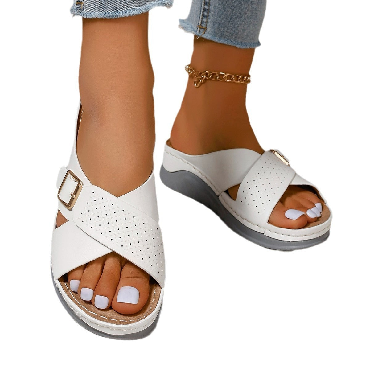 Women's Plus-Size Cross Strap Beach Sandals - Export Quality