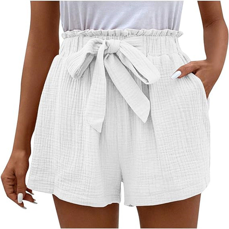 Women's Loose High-Waisted Elastic Waist Solid Color Casual Shorts with Wide Legs