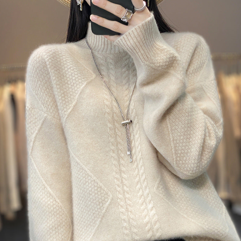 Thickened Half-High Collar Knitted Loose Pullover Soft & Cozy Sweater