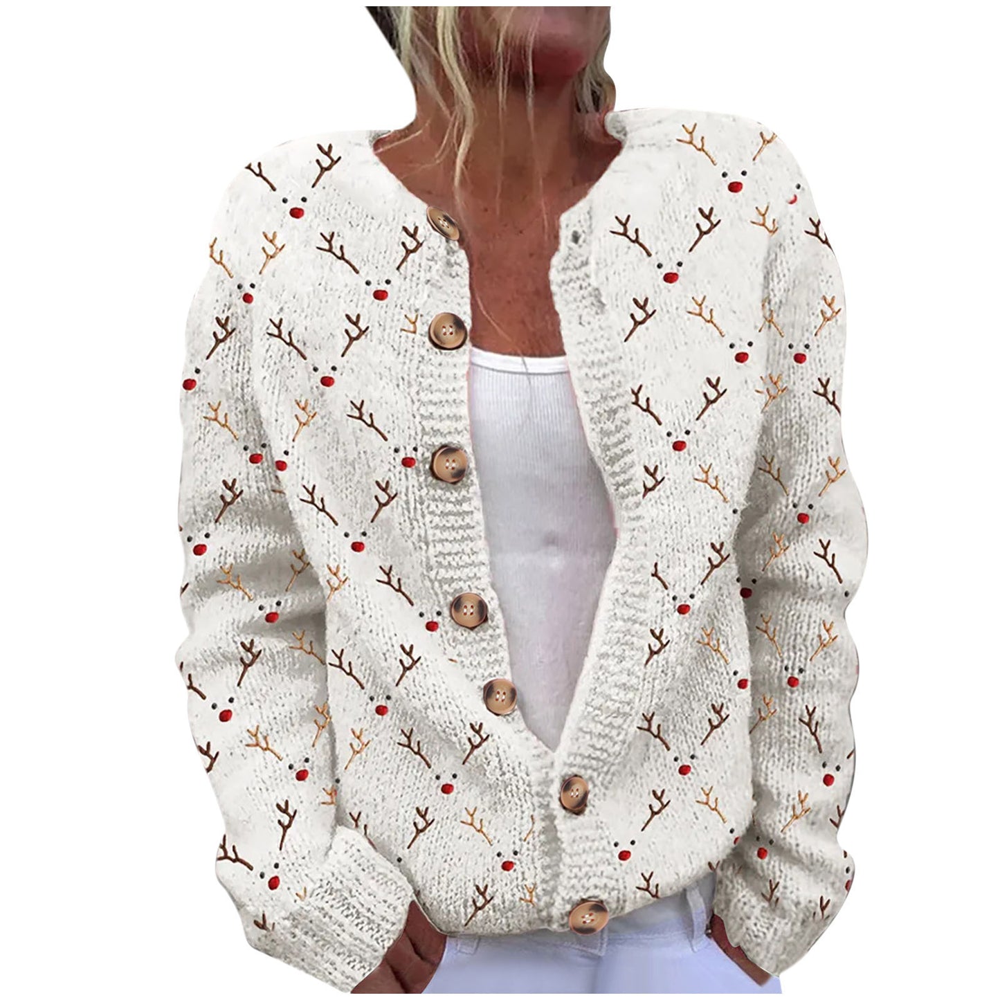 Women's 3D Digital Printing Cardigan – Knitted Coat with Imitation Sweater Design