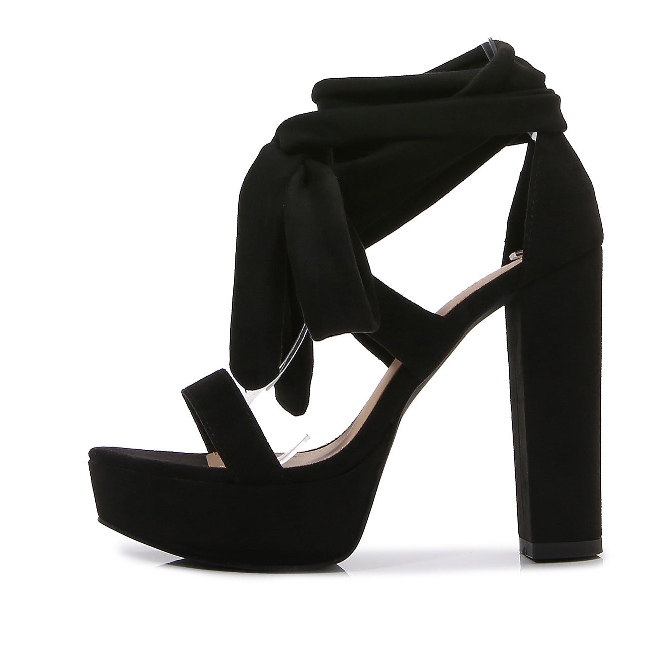 Solid Color Peep-Toe Chunky High Heels with Waterproof Platform