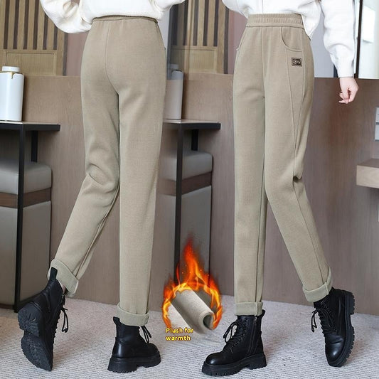 High-Waist Velvet Padded Slimming Casual Pants, Warm and Fashionable Trousers