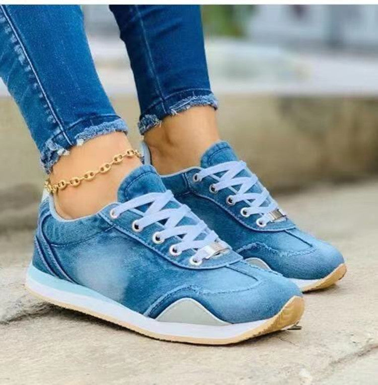 Plus Size Color-Matching Sneakers, Spring and Autumn Wedge Flat Shoes for Women