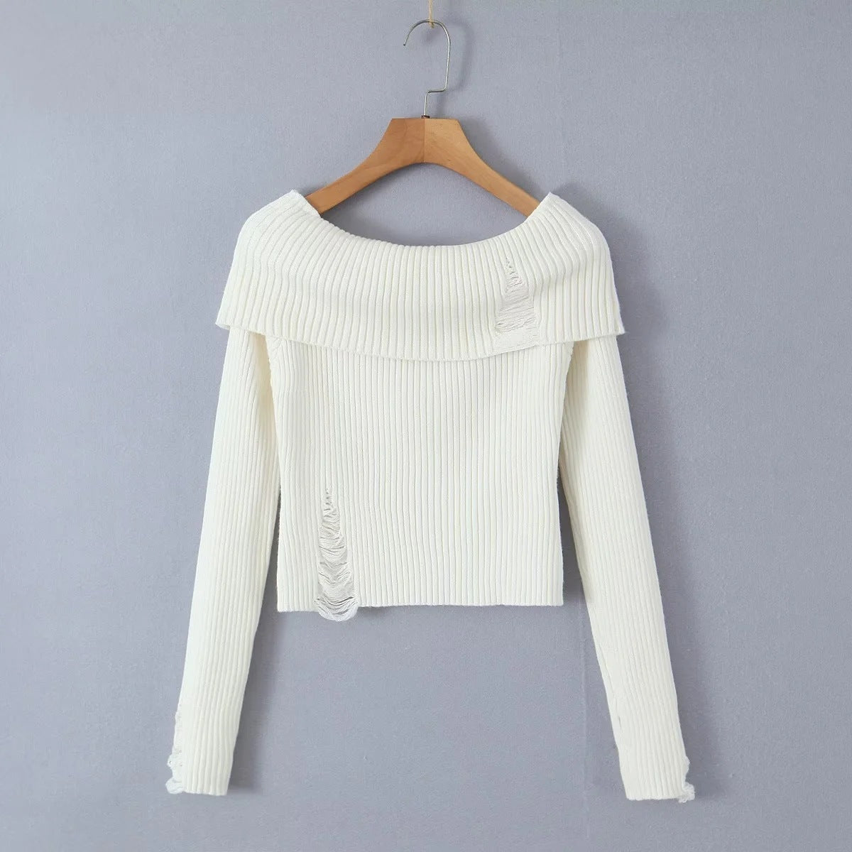 Off-Shoulder Large Lapel Short Sweater – Women's Fashion Top