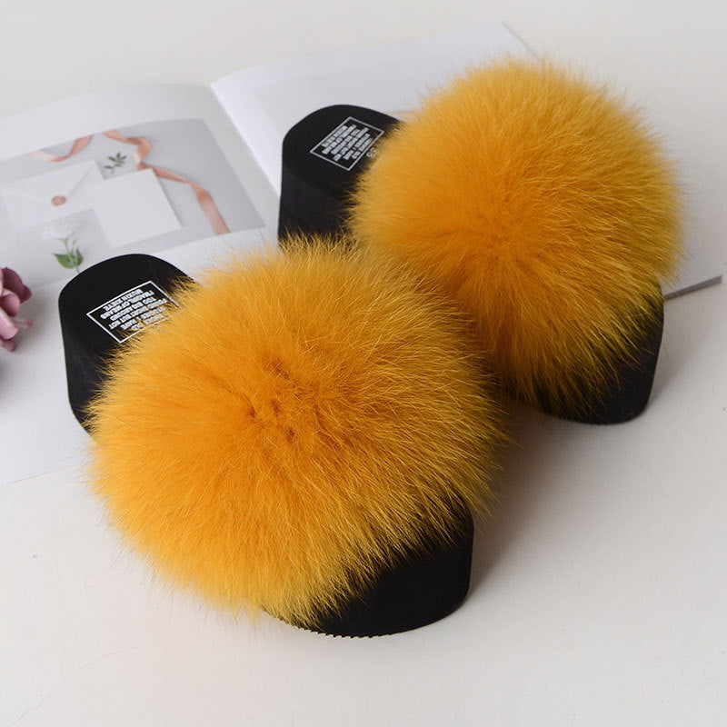 New Fox Fur Women Sandals Height Increasing Casual