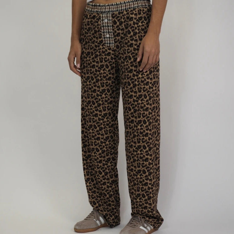 Leopard Print High-Waist Loose-Fit Elegant Casual Pants