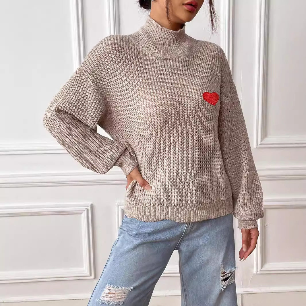 Half Turtleneck Pullover Sweater in Mixed Colors