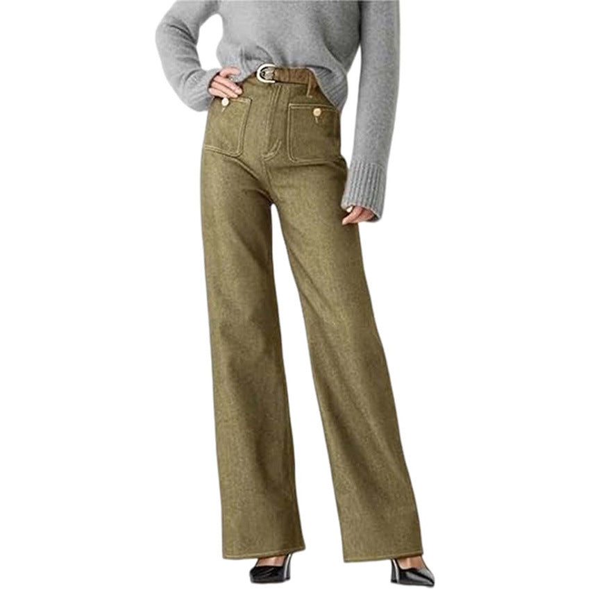 Women's Plus Size Washed-Out Wide-Leg Button Pants