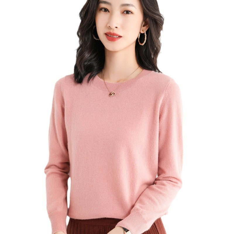 Slim-Fit Solid Color Round Neck Pullover Sweater