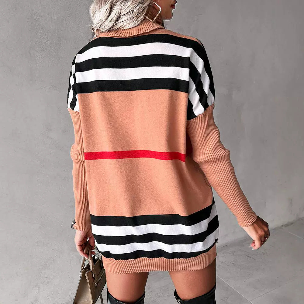 Women's Striped Colorblock Turtleneck Sweater