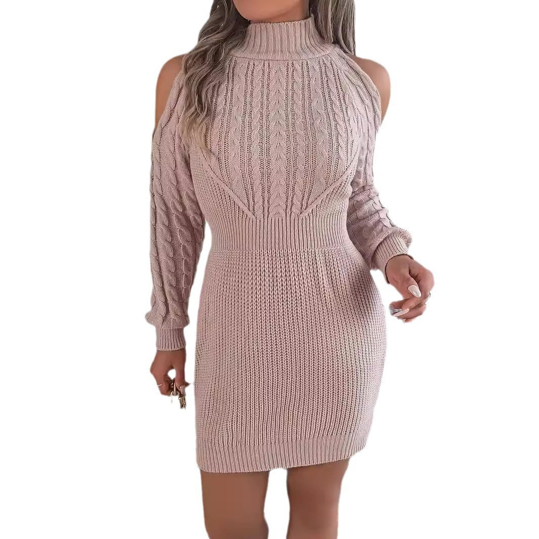 Twist-Detail Lantern Sleeve Bodycon Sweater Dress