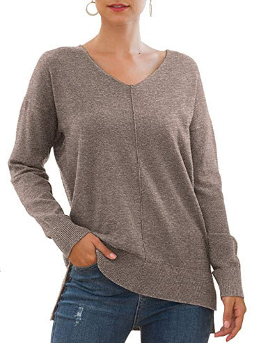 V-Neck Knitted Sweater with Batwing Sleeves