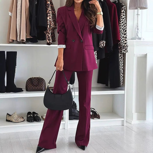 Women's Suit Lapel Leisure Commute Solid Color Two-piece Suit