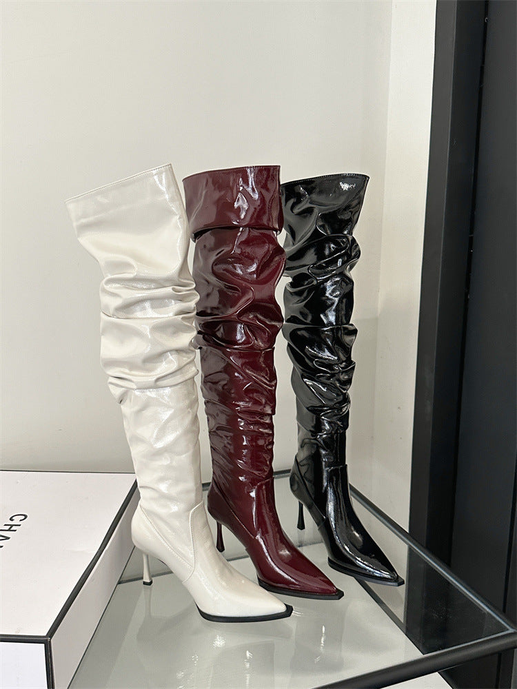 Autumn Stiletto Heel Over-the-Knee Boots with Pile Style High Heels